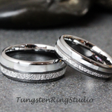 Mother of Pearl Meteorite Tungsten Ring Set