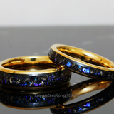 Meteorite Nebula Yellow Gold Tungsten Ring Set