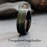 Green Fishing Line Hammered Tungsten Ring 8mm