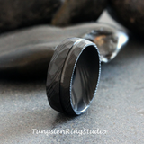 Black Damascus Hammered Black Ring