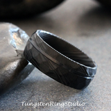 Black Damascus Hammered Black Ring