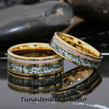 Moss Agate White Opal Yellow Tungsten Ring Set