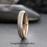 Meteorite Mother of Pearl Rose Gold Tungsten Ring Set