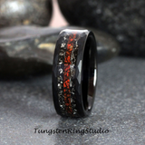 Meteorite Dinosaur Bone Hammered Tungsten Ring