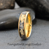 Meteorite Gold Leaf Tungsten Ring Set