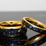 Meteorite Nebula Yellow Gold Tungsten Ring Set