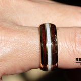 Dark Curly Koa Wood Crushed Mother of Pearl Tungsten Ring- Custom Order