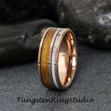 Deer Antler Whiskey Barrel Rose Gold Tungsten Ring