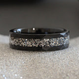 Wedding Dress Fabric Inlay Black Hammered Tungsten Carbide Ring- Custom Order