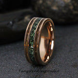 Whiskey Barrel Moss Agate  Rose Gold Tungsten Carbide Ring 8 mm