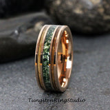 Whiskey Barrel Moss Agate  Rose Gold Tungsten Carbide Ring 8 mm