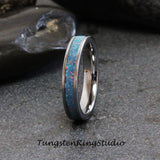 Crushed Multi-Teal Opal Inlaid Tungsten Carbide Ring 4 mm