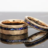 Meteorite Nebula Rose Gold Tungsten Ring Set