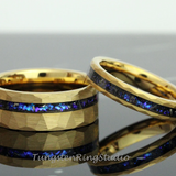 Meteorite Nebula Hammered Yellow Gold Tungsten Ring 8mm