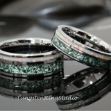 6mm Silver Gray Moss Agate Fire White Opal Tungsten Ring