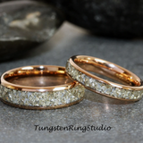 German Silver Glass Rose Gold Tungsten Ring Set