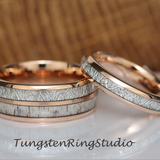 Meteorite Deer Antler Rose Gold Tungsten Ring Set