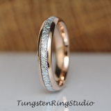 Meteorite Deer Antler Rose Gold Tungsten Ring Set