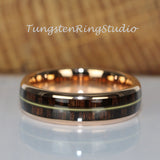 Koa Wood Guitar String Rose Gold Tungsten Wedding Ring set