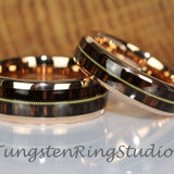 Koa Wood Guitar String Rose Gold Tungsten Wedding Ring set