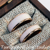White Opal Inlay Tungsten wedding ring set