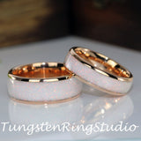 White Opal Inlay Tungsten wedding ring set