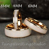 White Opal Inlay Tungsten wedding ring set