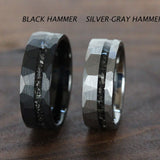 Meteorite Hammered Yellow Gold Tungsten Carbide Ring 8mm