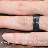 Nebula Blue Sandstone Black Hammered Offset Tungsten Ring