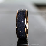 Crushed Nebula Blue Sandstone Rose Gold Tungsten Ring 4mm 6mm 8mm