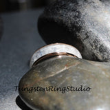 White Opal Yellow Gold Tungsten Wedding Ring Set