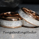 White Opal Yellow Gold Tungsten Wedding Ring Set