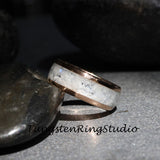 White Opal Yellow Gold Tungsten Wedding Ring Set