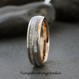 Matchin Mother of Pearl Rose Gold Tungsten Carbide Ring Set 6mm 8mm