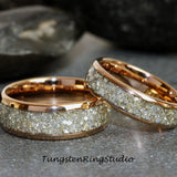 German Silver Glass Rose Gold Tungsten Ring Set 8mm 6mm 4mm