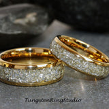 German Glass Yellow Gold Tungsten Ring Set 8mm 6mm 4mm