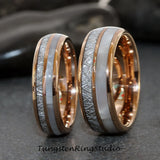 Matchin Mother of Pearl Rose Gold Tungsten Carbide Ring Set 6mm 8mm