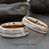 Matchin Mother of Pearl Rose Gold Tungsten Carbide Ring Set 6mm 8mm