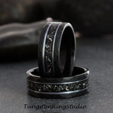 Meteorite Hammered Silver Gray Tungsten Carbide Ring