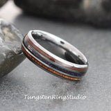 Blue Stone Nebula Koa Wood Silver Gray Tungsten Carbide Ring Set