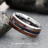 Blue Stone Nebula Koa Wood Silver Gray Tungsten Carbide Ring Set