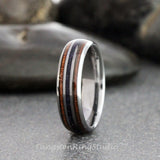 Blue Stone Nebula Koa Wood Silver Gray Tungsten Carbide Ring Set