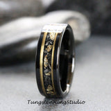 Gold Leaf Meteorite Black Rose Gold Tungsten Carbide Ring Set