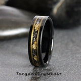 Gold Leaf Meteorite Black Rose Gold Tungsten Carbide Ring Set