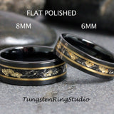 Gold Leaf Meteorite Black Rose Gold Tungsten Carbide Ring Set