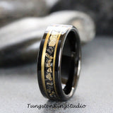 Gold Leaf Meteorite Black Rose Gold Tungsten Carbide Ring Set