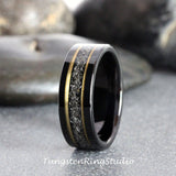 Meteorite Yellow Gold Black Tungsten Carbide Ring Set