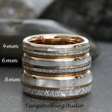 Matchin Mother of Pearl Rose Gold Tungsten Carbide Ring Set 6mm 8mm