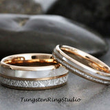 Matchin Mother of Pearl Rose Gold Tungsten Carbide Ring Set 6mm 8mm