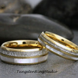 Matching Mother of Pearl Silver Gray Tungsten Carbide Ring Set 6mm 8mm (Copy)